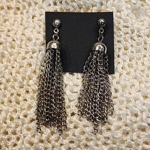 Vintage Silver Tone Dangle Drop Chain Pierced Earrings